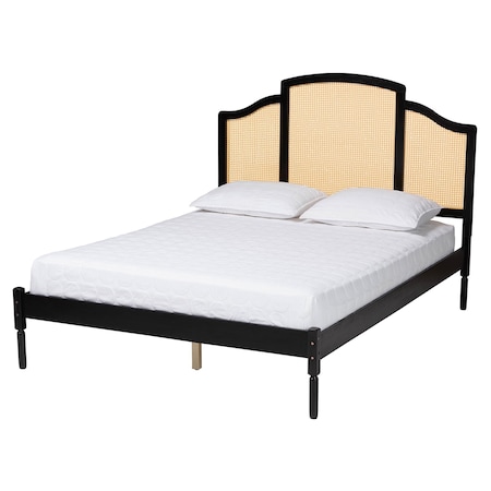 Baxton Studio Librina Classic and Traditional Black Finished Wood Queen Size Platform Bed with Woven Rattan 243-13447-ZORO